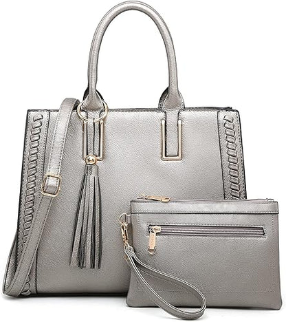 Dasein Purses Handbags for Women Satchel Vegan Leather Shoulder Bags Work Tote for Ladies with Matching Clutch