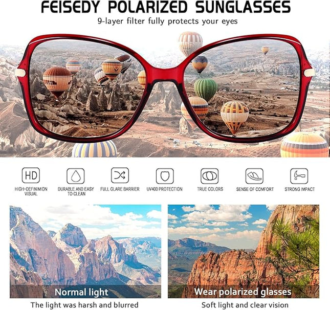 FEISEDY Womens Polarized Sunglasses, Trendy Elegant Colored Frame for Ladies, UV400 Protection B2760