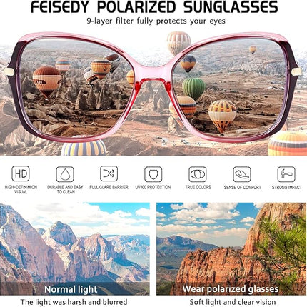 FEISEDY Womens Polarized Sunglasses, Trendy Elegant Colored Frame for Ladies, UV400 Protection B2760