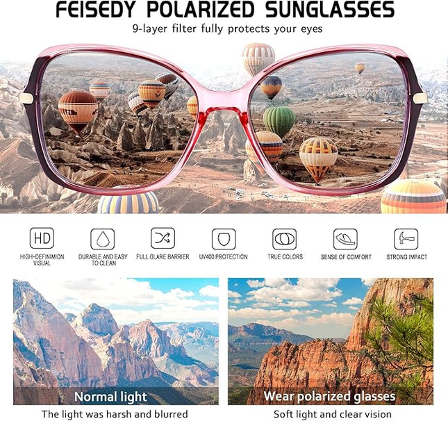 FEISEDY Womens Polarized Sunglasses, Trendy Elegant Colored Frame for Ladies, UV400 Protection B2760