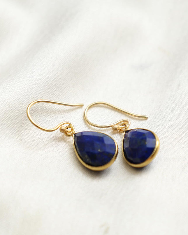 Gempires Handmade Teardrop Dangle Earrings Blue Lapis Lazuli Crystal Jewelry Hypoallergenic Gold Plated September Birthstone Earrings For Women