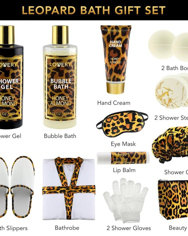 Christmas Gifts At-Home Spa Kit with Honey Almond Scent – 17Pcs Relaxing Bath Gift Set with Vitamin E - Rich Bath Essentials - Bubble Bath, Hand Cream,Lip Balm, Bath Robe, Slippers, Shower Cap & More