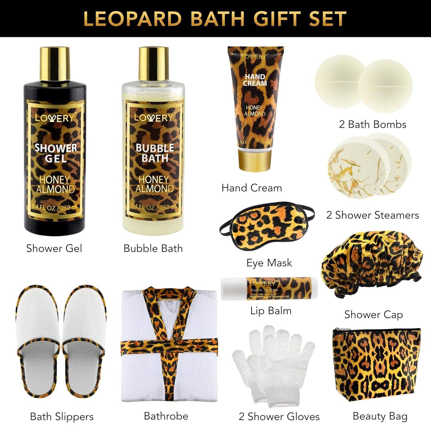 Christmas Gifts At-Home Spa Kit with Honey Almond Scent – 17Pcs Relaxing Bath Gift Set with Vitamin E - Rich Bath Essentials - Bubble Bath, Hand Cream,Lip Balm, Bath Robe, Slippers, Shower Cap & More