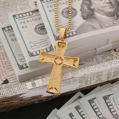 AsAlways 18k Gold Plated Hollow-out Cross Chain Pendant Stainless Steel Inlay CZ Hip-hop Charm Necklace Jewelry Gift