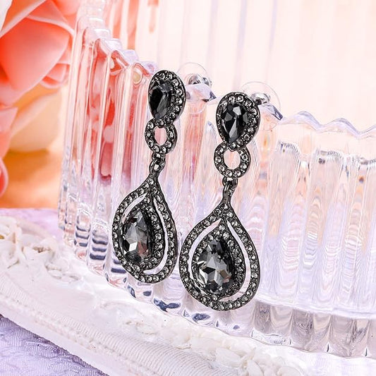 BriLove Women's Wedding Bridal Crystal Teardrop Infinity Chandelier Dangle Earrings