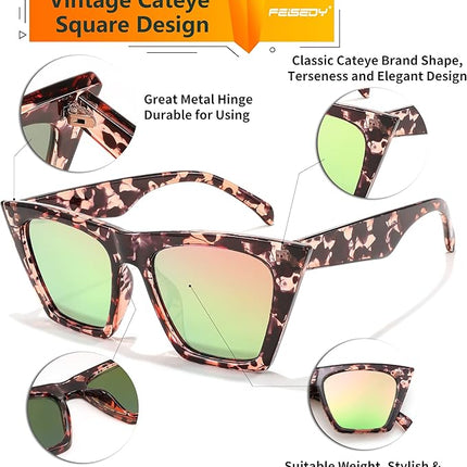 FEISEDY Vintage Square Cat Eye Sunglasses Women Trendy Cateye Sunglasses B2473