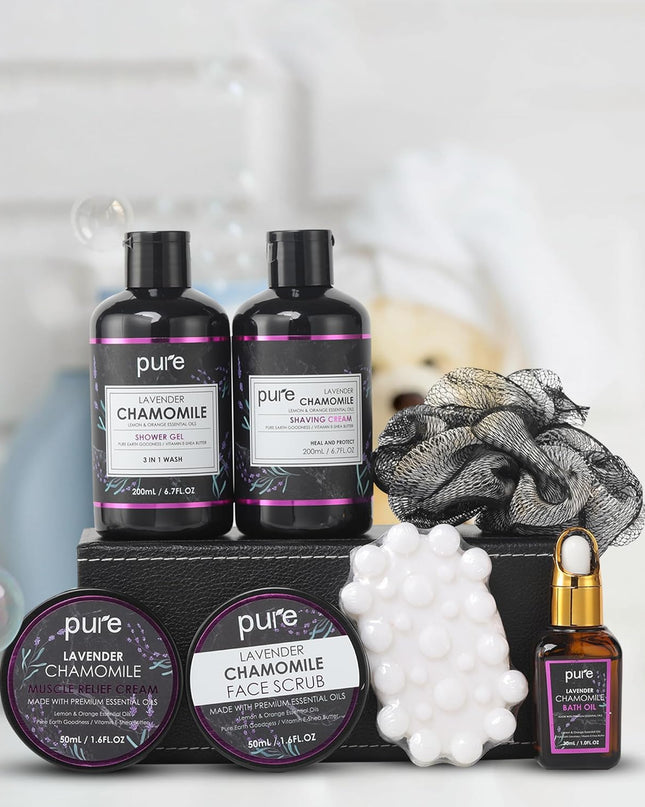 Lavender Bath Spa Gift Set for Men and Couples! Best Spa Set for Him Christmas Gift for Men (8 PC)