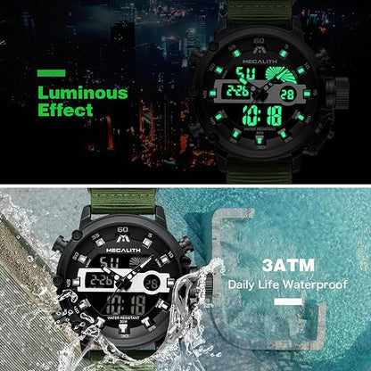 MEGALITH Mens Watches Waterproof Digital Military Sport Tactical Multifunction Heavy Duty Led Digital Watch for Men, Alarm Stopwatch, Nylon/Leather Strap