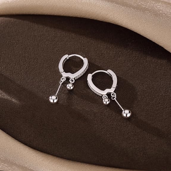 SLUYNZ 925 Sterling Silver Ball Hoop Earrings for Women Teen Girls Bead Ball Hoop Huggie Earrings Drop