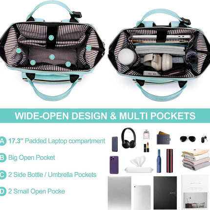 CAFELE Laptop Backpack for Women, Waterproof Travel Backpack Teacher Nurse Business Work College Bookbag, 17.3 inch Laptop Bag Wide Open Design Light Green