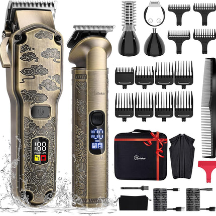 Hatteker Professional Hair Clippers for Men Beard Trimmer Clippers and Trimmer Set Waterproof T-Blade Trimmer Cordless Grooming Kit Nose Body Hair Trimmer Barber Clippers Hair Cutting Kit