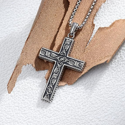 Cross Necklace for Men Silver Cross Chain for Men Gothic Cross Pendant Mens Cross Necklaces Stainless Steel Cross Necklace for Women Goth Necklace Christian Jewelry