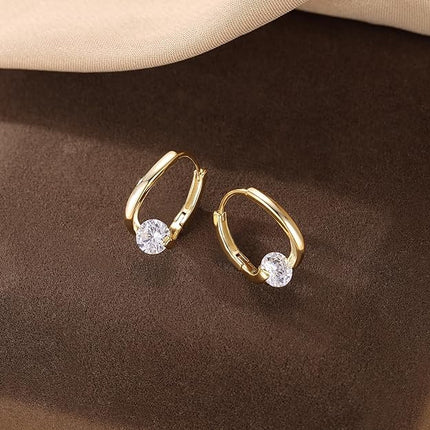 SLUYNZ Solid 925 Sterling Silver Shiny CZ Hoop Earrings for Women Teens Girls 1.6CM Hoop Earrings Unique Oval Hoop Earrings Huggie