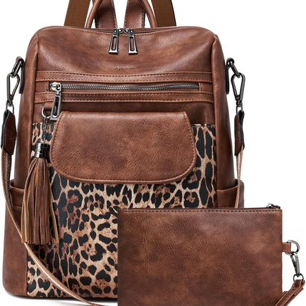 OPAGE Leather Backpack Purse for Women Fashion Designer Ladies Shoulder Bags Travel Backpack With Wristlet