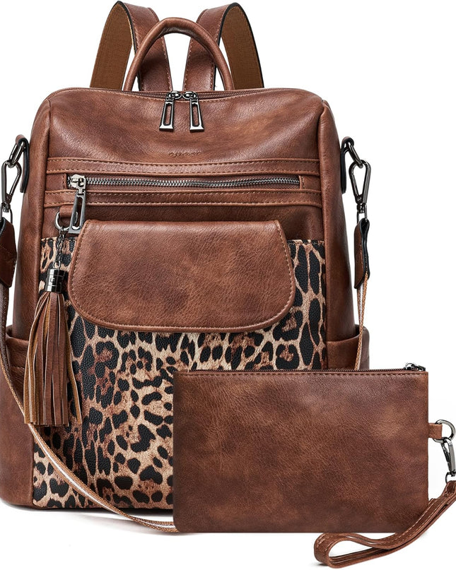 OPAGE Leather Backpack Purse for Women Fashion Designer Ladies Shoulder Bags Travel Backpack With Wristlet