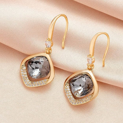 Austrian Crystal Halo Cushion Cut Square Drop Dangle Earrings for Women 14K Gold Plated Hypoallergenic Jewelry Gifts