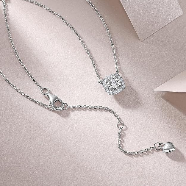 Sytaehi Sterling Silver Lab Grown Diamond Halo Pendant Necklace, Chain Included,ideal gift for anniversaries, birthdays, or any milestone celebration
