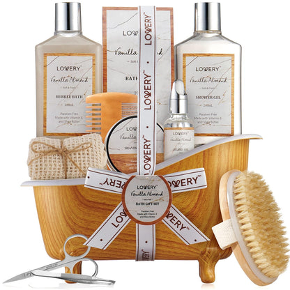 Christmas Gifts for Men, Spa Gift for Him, Dad, Mens, Husband - 11pc Vanilla Almond Unique Grooming Self Care Baskets, Bath and Body Beauty & Personal Beard Care Gifts for Men Who Have Everything