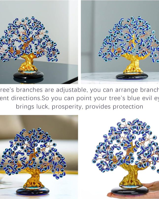 YU FENG 6.8inch Turkish Nazar Blue Evil Eye Tree, Evil Eye Coaster Tree for Protection Good Luck Prosperity Gift Showpiece for Home Table Office Decor