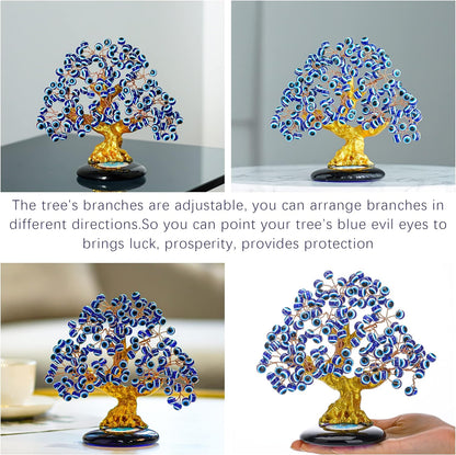 YU FENG 6.8inch Turkish Nazar Blue Evil Eye Tree, Evil Eye Coaster Tree for Protection Good Luck Prosperity Gift Showpiece for Home Table Office Decor