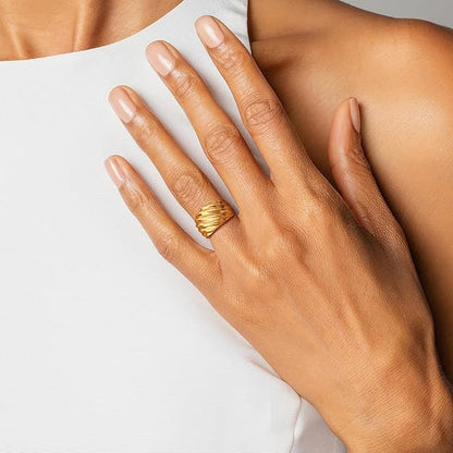 Dome Chunky Gold Ring: Statement Gold Thumb Band Rings for Women Dainty 14K Gold Plated Wide Thick Croissant Ring Non Tarnish Minimalist Gold Jewelry for Women Trendy Size 6