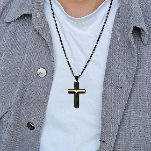 Rnivida Cross Necklace for Men, Two-Tone Stainless Steel Cross Necklace, Men's Christian Faith Cross Necklace