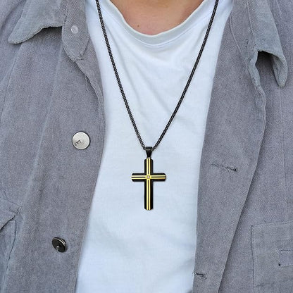 Rnivida Cross Necklace for Men, Two-Tone Stainless Steel Cross Necklace, Men's Christian Faith Cross Necklace