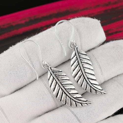 Oxidized 925 Sterling Silver Earrings, Leaf Filigree Earrings for Women, Dangling Boho Fashion Handmade, Elegant Statement, Silver Jewelry, Wedding Earrings, Christmas Gifts