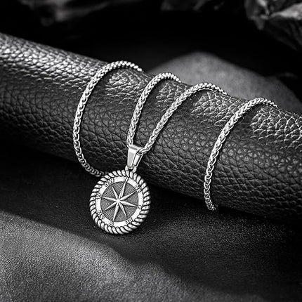 murtoo Compass Necklace for Men Women, Stainless Steel Necklace with Compass Coin Pendant, Gold Silver Mens Necklace Gift Ideal