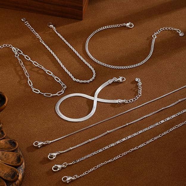 Kyerlyn Silver Gold Bracelets for Women Waterproof, 14K Real Gold Jewelry Sets for Women Trendy Dainty Stackable Cuban Link Paperclip Chain Bracelet