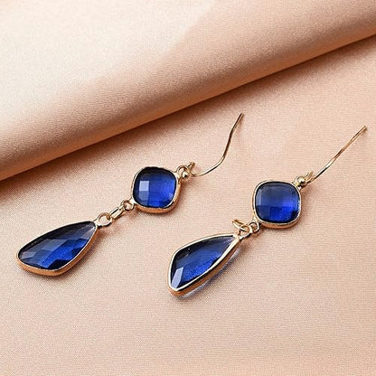 Blue Drop Earrings for Women-14K Gold Plated Sapphire Earrings for Women Unique Hypoallergenic Crystal Earrings Blue Stone Earrings Dangle Earrings for Women Birthstone Blue Topaz Earrings