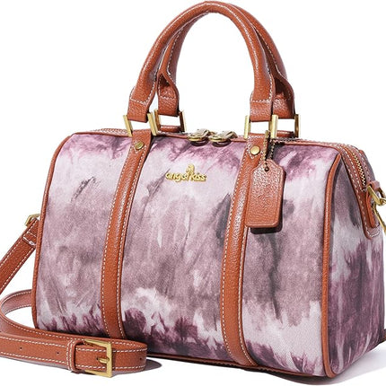 Angel Kiss Women Satchel Purses and Handbags Vegan Leather Boston Barrel Bag Top Handle Shoulder Purse with Crossbody Strap