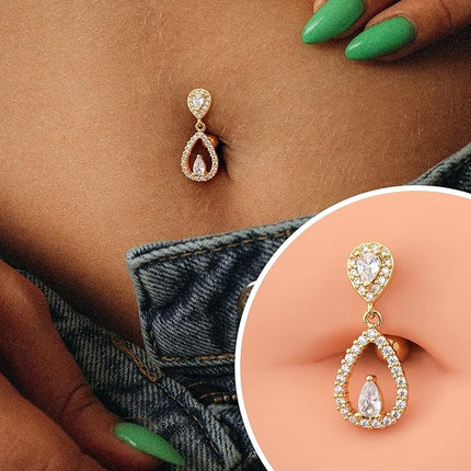 Belly Button Rings for Women Dangle Tear Drop Belly Ring Belly Piercing Jewelry