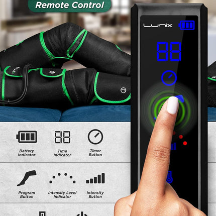 Lunix LX10 Full Leg Massager with Heat & Cold Therapy – Cordless Compression Boots for Circulation, Pain Relief & Recovery – Adjustable Fit with Extra Straps, Touchscreen Remote, Travel Bag