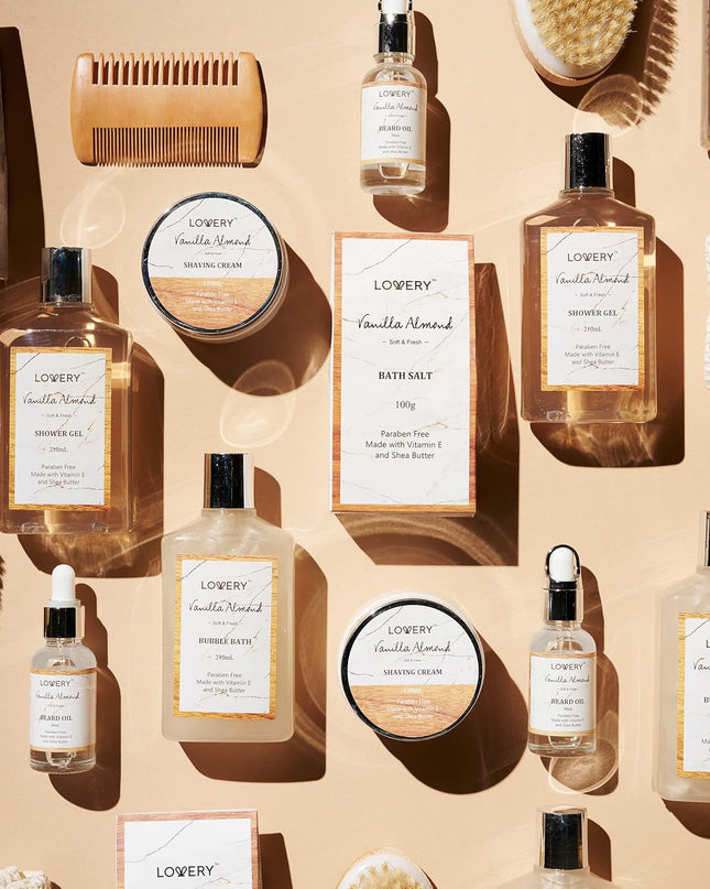 Christmas Gifts for Men, Spa Gift for Him, Dad, Mens, Husband - 11pc Vanilla Almond Unique Grooming Self Care Baskets, Bath and Body Beauty & Personal Beard Care Gifts for Men Who Have Everything