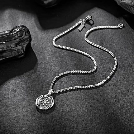 murtoo Compass Necklace for Men Women, Stainless Steel Necklace with Compass Coin Pendant, Gold Silver Mens Necklace Gift Ideal