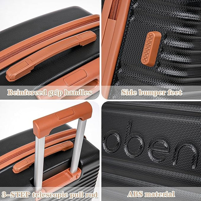 Unisex 5 Piece Luggage Sets with Spinner Wheels and Tsa Lock, Hardshell ABS Suitcase Set, Lightweight Hardside Waterproof Travel Suitcases for Men Women, 20", 24", 28" Black