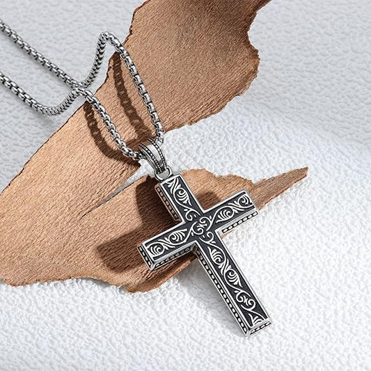 Cross Necklace for Men Silver Cross Chain for Men Gothic Cross Pendant Mens Cross Necklaces Stainless Steel Cross Necklace for Women Goth Necklace Christian Jewelry