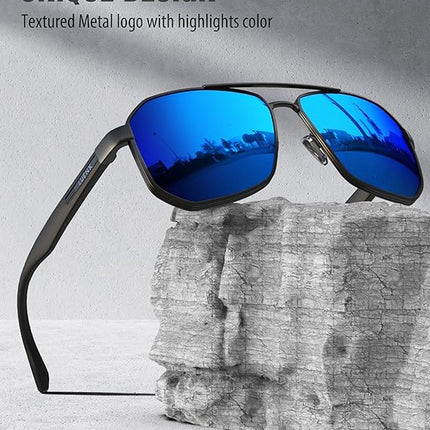 LUENX Aviator Sunglasses for Men Square Polarized Polygon Lens - UV 400 Protection with Accessories 61MM Driving Outdoor