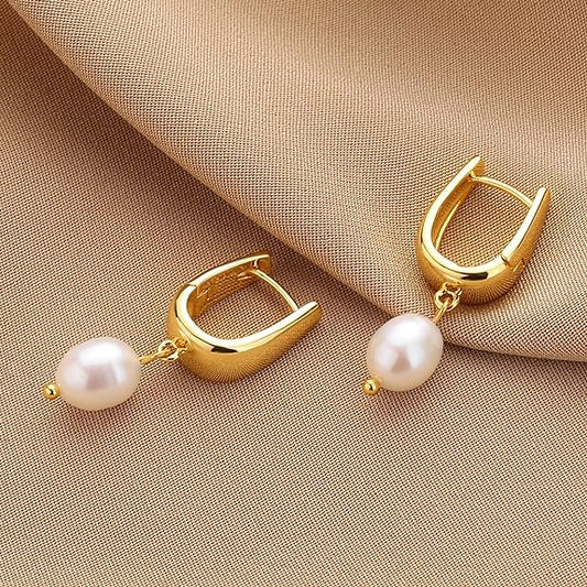 XYJZXY Freshwater Cultured Pearl Earrings for Women 18K Gold Pearl Drop Earrings Dangle Small Huggie Hoop Earrings Bridesmaid Earrings Wedding Jewelry