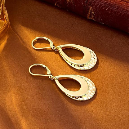 ALEXCRAFT 925 Sterling Silver Teardrop Dangle Earrings for Women Hammered Layer Drop Dangle Earrings Jewelry Hypoallergenic Boho Teardrop Leverback Dangle Earings for Jewelry Gifts