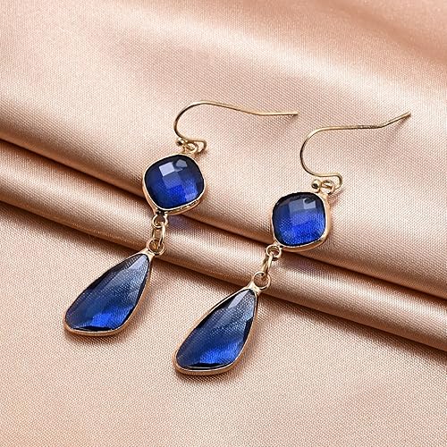 Blue Drop Earrings for Women-14K Gold Plated Sapphire Earrings for Women Unique Hypoallergenic Crystal Earrings Blue Stone Earrings Dangle Earrings for Women Birthstone Blue Topaz Earrings