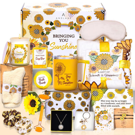 18Pcs Gift Baskets for Women - Sunflower Gifts for Women - Birthday Gifts for Women, Best Friend or Sister - Sunshine Box, Get Well Soon, Unique Gift Set, Care Package For Women, Thinking of You