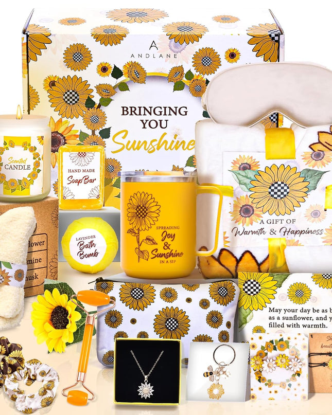 18Pcs Gift Baskets for Women - Sunflower Gifts for Women - Birthday Gifts for Women, Best Friend or Sister - Sunshine Box, Get Well Soon, Unique Gift Set, Care Package For Women, Thinking of You