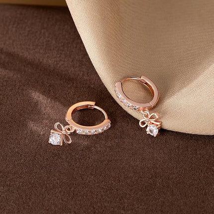 SLUYNZ Sterling Silver CZ Bowknot Hoop Earrings for Women Teens Small Bow Hoop Earrings Huggie Drop