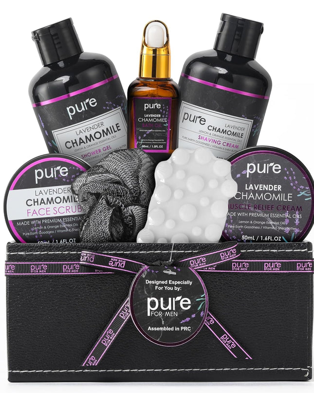 Lavender Bath Spa Gift Set for Men and Couples! Best Spa Set for Him Christmas Gift for Men (8 PC)