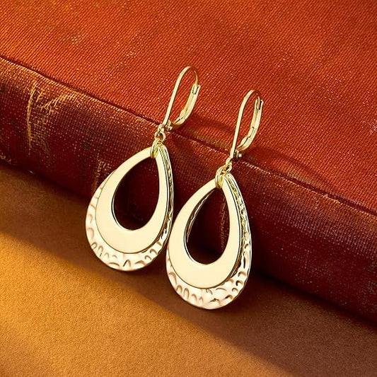 ALEXCRAFT 925 Sterling Silver Teardrop Dangle Earrings for Women Hammered Layer Drop Dangle Earrings Jewelry Hypoallergenic Boho Teardrop Leverback Dangle Earings for Jewelry Gifts