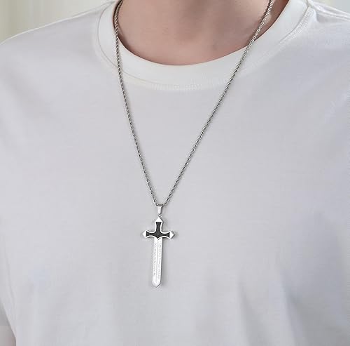 Strength Cross Sword Necklace -Stainless Steel Cross | Sword | Sun | Evil Eye-Fun Inspirational Spiritual Jewelry Gifts for Men