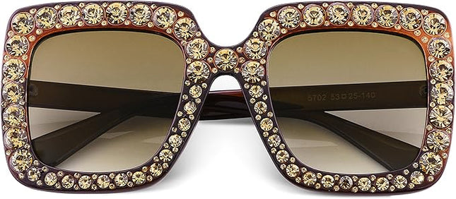 FEISEDY Women Sparkling Crystal Sunglasses Oversized Square Thick Frame B2283
