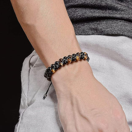Triple Protection Bracelet Lava Rock Men's Stone Bead Bracelet -Adjustable Tiger Eye
